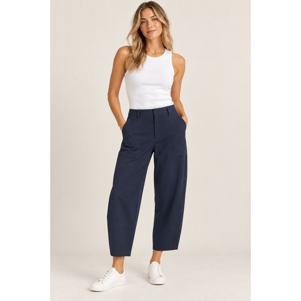 Athleta Skyline High Rise Barrel Leg Utility Pants Women’s 12 Navy Blue #650012